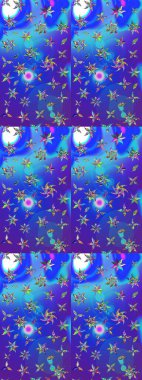 Renkli Yaz Temalı eskiz kalıbı. Çiçekli eskiz çizimi. Mavi ve mor renkli çiçekler. Düz Çiçek Elementleri Tasarımı.