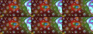 Çiçek duvar kâğıdı. Çiçek arkaplan. Kahverengi ve yeşil renkli şirin tekstil. Raster illüstrasyonu. Renkli çizim deseni.