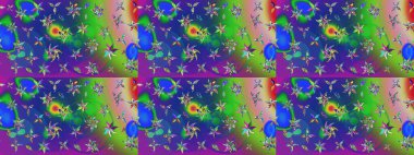 Güzel kumaş deseni. Raster suluboya deseni, narin çiçekler, mavi ve yeşil çiçekler, tebrik kartı şablonu..