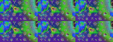 Çiçek desenli raster, yeşil ve mavi çizgi grafik desenli soyut raster arkaplan. Modern stil dokusu.