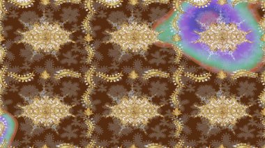 Barok tarzında eskiz oryantal süsü. Kahverengi renklerde altın elementler. Geleneksel klasik Raster altın çizim kalıbı.