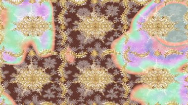 Doğu tarzı arabesk tarzında altın elementler. Tarafsız renklerde çizim kalıbı. Raster Golden eskiz kalıbı. Altın desenli bukleler çiz.