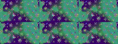 Kumaş desenli papatya çiçeği detayı. Mavi ve yeşil renkte çiçekler.