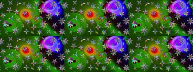 Raster suluboya çiçek deseni, narin çiçekler, yeşil ve mavi çiçekler, tebrik kartı şablonu. Raster Güzel kumaş deseni.