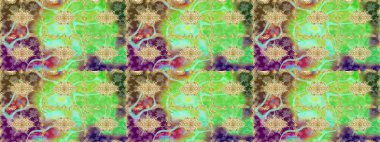 Yeşil renkli, altın elementli Raster eskiz deseni. Tasarım için Damask çizim deseni.