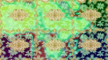 Klasik klasik klasik arka plan. Geleneksel oryantasyon süsü. Klasik Raster yeşili ve altın desenli çizim.