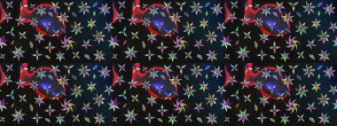 Çiçek desenli çizim. Raster illüstrasyonu. Asya tekstil tarzında. Gri ve mavi renkte çiçekler. Renkli Bahar Teması eskiz kalıbı. Düz Çiçek Elementleri Tasarımı.