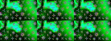 Suluboya çiçekli çiçek deseni. Raster illüstrasyonu. Yeşil ve mavi renkli Asyalı tekstil.