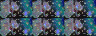 Çiçek desenli raster, mavi ve gri çizgi grafik desenli soyut raster arkaplan. Modern stil dokusu.