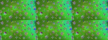 Çiçekli el çizimi çizimi deseni. Modern gelişim yeşil ve mavi raster arka plan duvar kâğıdı illüstrasyon klasik çizgili iz sürme desenli çiçekler, çiçekli süsler.