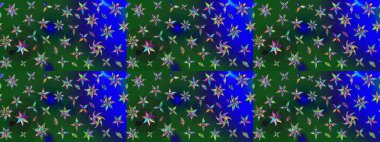 Nakış desenli çiçek deseni. Renkli grunge, koyu yeşil ve mavi çiçeklerle soyut bir arka plan oluşturur. İzler, kumaş, duvar kağıtları, tekstil için raster dokusu.