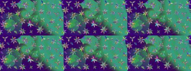 Raster illüstrasyonundaki çiçek desenli çizim. Mavi ve yeşil renkli çiçekler. Renkli Bahar Teması eskiz kalıbı. Düz Çiçek Elementleri Tasarımı.