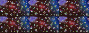 Çiçek desenli çizim. Raster illüstrasyonu. Asya tekstil tarzında. Güzel kumaş deseni. Renkli Bahar Teması eskiz kalıbı. Düz Çiçek Elementleri Tasarımı.