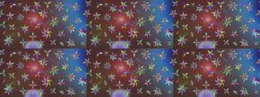 El yapımı çiçek ve bitki koleksiyonu. Raster illüstrasyonu. Eskiz tarzı kahverengi ve mavi renkler. Şirin karalamalı çiçek desenli çizim. Raster illüstrasyonu.