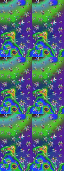 Çiçeksel çizim kalıbının yansıması. Vadinin çiçekleri yeşil ve mavi renklerde.