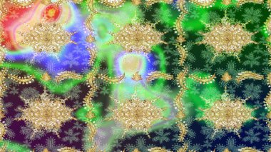 Yeşil ve altın desenli. Klasik raster şablonu. Tekrarlayan ögelerle soyut arkaplan çiz.