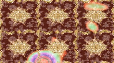 Çizim altın desenli bukleler. Altın elementli kahverengi renkler. Raster illüstrasyonu. Doğu tarzı arabesk. Raster altın desen.