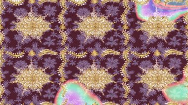 Kahverengi renkte çizim deseni. Çizim altın desenli bukleler. Raster Golden eskiz kalıbı. Doğu tarzında altın elementler arabesk.