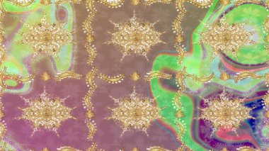 Altın şablonu çiz. Altın elementlerle bej renklerde altın desen. Raster doğulu süsü.