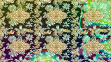 Barok tarzında eskiz oryantal süsü. Altın elementlerle nötr renklerde altın desen. Raster oryantal süs. Geleneksel klasik altın desen.