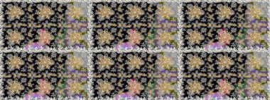 Klasik raster sarısı, kusursuz desen. Çiçek süsü kumaş deseni, cam, çiçek desenli altın elementli gri renkli metal..