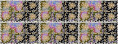 Barok tarzında altın çiçekli süs. Damask arkaplanı. Gri renklerdeki altın element. Altın çiçekli, pürüzsüz desen.