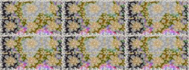 Doğu tarzı element. Davetiyeler, kartlar, web sayfası için Raster illüstrasyon. Altın desenli çiçek dekoru. Gri renklerdeki altın element. Çizgi sanatı tasarım şablonu için sınırsız sınır.