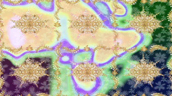 Bej renkler ve altın elementler üzerine altın eskiz deseni. Klasik altın desenli eskiz. Raster illüstrasyonu. Tekrarlayan ögelerle soyut arkaplan Raster.