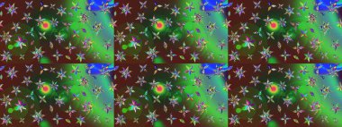 El yapımı çiçek ve bitki koleksiyonu. Eskiz tarzı yeşil ve kahverengi renkler. Raster illüstrasyonu. Şirin karalamalı çiçek desenli çizim. Raster illüstrasyonu.