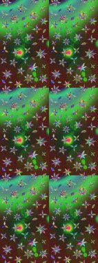 Renkli Bahar Teması eskiz kalıbı. Yeşil ve kahverengi renkli çiçekler. Raster illüstrasyonundaki çiçek desenli çizim. Düz Çiçek Elementleri Tasarımı.