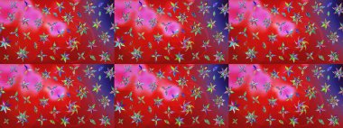 Sabıka fotoğraflarında, bebek kıyafetlerinde, duvar kâğıtlarında, paket kutularında falan kullanılabilir. Zarif, parlak ve eskiz kırmızı ve pembe çiçek deseni tasarımı.