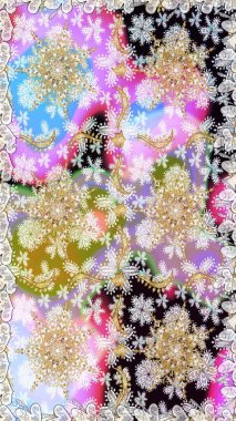 Kusursuz altın desen. Çiçek desenli altın metal. Tarafsız renkler ve altın elementler. Raster altın çiçek süsü brokar kumaş ve cam desenli..