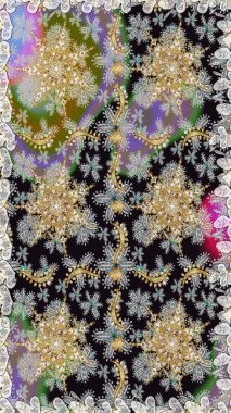 Raster geometrik arka plan. Senin tasarımın için, duvar kağıdı. Altın rengi, kusursuz çizim. Gri renklerde, altın çiçekli altın desenler..