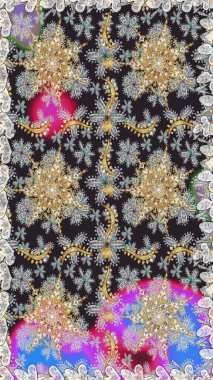 Gri renklerdeki altın elementler. Duvar kâğıdı barok, İspanyol kumaşı. Kusursuz raster arka plan. Çiçek deseni. Şekil grafik deseni.