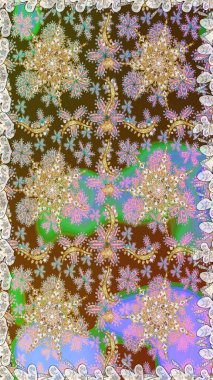 Paisleys zarif çiçek desenli dikişsiz arka plan duvar kâğıdı illüstrasyonuyla klasik stil, modern 3D çizgili sanat altın ve kahverengi desenli çiçek yaprakları ve süslemeleri..