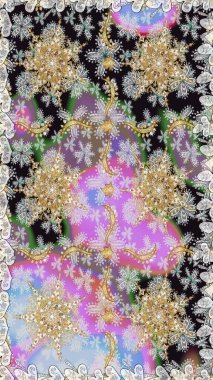 Kusursuz damaske klasik altın desen. Tekrarlayan elementlerle soyut arkaplan oluşturun. Raster illüstrasyonu. Gri ve nötr renklerdeki altın pürüzsüz desen altın elementlerle.