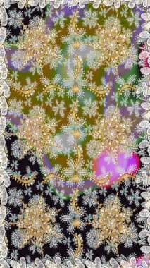 Klasik klasik klasik arka plan. Kusursuz klasik raster altın desenli. Raster illüstrasyonu. Geleneksel oryantasyon süsü. Gri ve nötr renklerde altın elementlerle kusursuz desen.