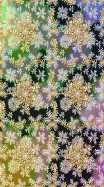 Gri ve nötr renklerde altın. Kusursuz ortaçağ çiçek deseni. Doğum günü kartı, davetiye ya da afiş için iyidir. Dekoratif simetri arabesk. Raster illüstrasyonu.