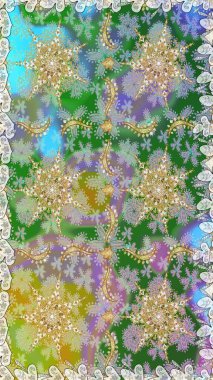 Barok tarzında kusursuz bir doğulu süsü. Tarafsız ve yeşil renklerde altın elementler. Geleneksel klasik raster altın pürüzsüz desen.