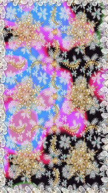 Gri ve nötr renklerde altın elementlerle geleneksel altın sarısı desen. Barok tarzında kusursuz bir doğulu süsü..