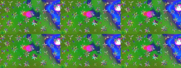 Raster illüstrasyonu. Yaprak ve çiçeklerin suluboya resimleri, yeşil ve mavi renkler üzerine çizimler. Yeşil ve mavi renklerde bahar çiçekleri..