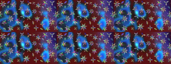 Mavi ve kahverengi renkte çiçekler. Raster illüstrasyonunda çiçek deseni çizimi.