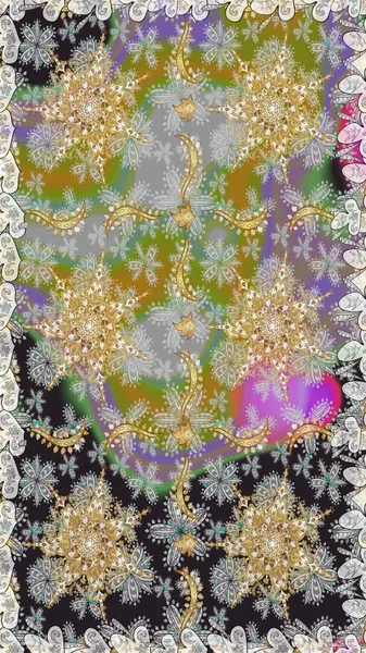 Geleneksel oryantasyon süsü. Gri renklerde, altın elementlerle kusursuz desen. Klasik klasik klasik arka plan. Kusursuz klasik raster altın desenli.