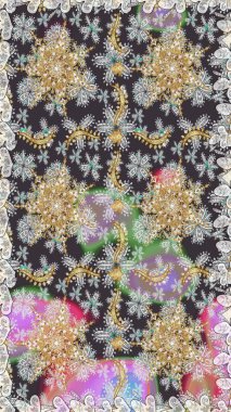 Antika altın tekrarlanabilir duvar kağıdı. Damask arkaplanı tekerrür ediyor. Barok tarzında altın çiçek süsü. Gri ve kahverengi renklerde altın element.