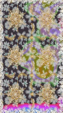 Kusursuz kıvırcık saçlar. Raster altın desen. Doğulu stil altın deseni gri ve nötr renklerle altın elementlerle donatır.