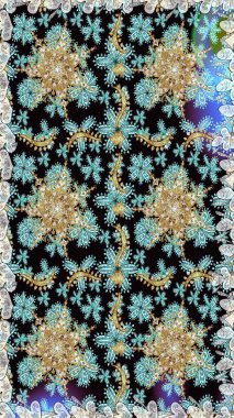 Paisley 'ler zarif çiçek desenli arkaplan duvar kâğıdı çizimleri. Güzel, modaya uygun, modern, üç boyutlu sanat eseri, altın, siyah ve doğal desenli çiçek yaprakları ve süslemeleri..