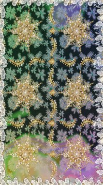 Gri ve nötr renklerdeki altın element. Altın çiçekli, pürüzsüz desen. Damask arkaplanı. Barok tarzında altın çiçekli süs..