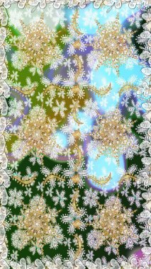 Raster illüstrasyonu. Kusursuz desenli altın elementler. Kart, duvar kağıdı, ambalaj ve tekstil için klasik tasarım. Tarafsız ve gri renklerin kraliyet retro 'su. Klasik çiçek dokusu. Altın şablon.