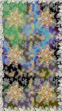 Kına dövmeli süs çiçekleri, altın çıkartmalar, mehndi ve yoga tasarımı, kartlar ve parmak izleri. Gri ve nötr renklerde desen. Raster altın mehndi kusursuz desen.