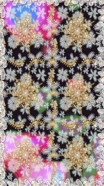 Kusursuz kıvırcık saçlar. Doğulu stil altın deseni gri ve nötr renklerde altın elementlerle donatır. Raster altın desen.